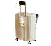Meoky Suitcase suitcase hard shell lightweight suitcase USB socket with beverage rack suitcase,White,24in
