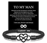 MEONFY To My Man, Personalized Dual Name Infinity Leather Bracelet, Custom Name Text and Symbol Stainless Steel Braided Bracelet for Men/Women, for Xmas, Birthday, Anniversary, Valentine, 21cm