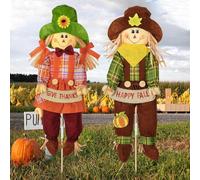Meonum 2 Pack Fall Harvest Scarecrow Decorations, Thanksgiving Standing Scarecrow for Autumn with Stakes, Rustic Outdoor Scarecrow Halloween Decor for Garden, Yard, Lawn Supplies, Porch Sign