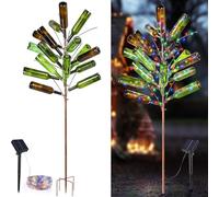 Meonum Bottle Tree with Solar Light, Metal Classic Glass Bottle Tree, 61 in Garden Decorative Wine Stand, Colorful Bronze Wine Holder for Outside Yard Decoration Holds Up to 24 Glass Container