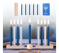 Meonum Folding Travel Chanukah Menorah with Candle Set, Foldable Hanukkah Menorah with 10 Blue and White Candles, Satin Gold, Fits Standard 0.3 in Hanukkah Candles, for All 8 Nights of Chanukah