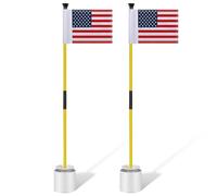 Meooeck 2 Pack Golf Putting Green Pin Flag and Hole Cup Set Portable 2 Section Fiberglass Mini Golf Flag Sticks for Putting Green Gifts