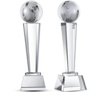 Meooeck 2 Pcs 9x2.8'' Crystal Glass Trophy with Gift Box Large Trophy Award Glass Paperweight Tournament Table Desktop Decor (Globe)