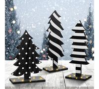 Meooeck 3 Pcs Table Christmas Tree Decorations Farmhouse Black and White Freestanding Handmade Wood Trees Rustic Wooden Christmas Tree Centerpieces for Tabletop Xmas Home Office Holiday Party Decor