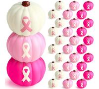 Meooeck 30 Pcs Breast Cancer Awareness Mini Faux Foam Pumpkins Stress Balls with Ribbon Pattern for Breast Cancer Fall Table Centerpieces Party Decoration (Pink,Rose Red,White)