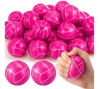 Meooeck 30 Pcs Pink Ribbon Volleyball Stress Balls Bulk 2.36 inch Dig Pink Volleyball Squeeze Balls Hope Faith Strength Courage Gifts for Breast Cancer Awareness Month Party Favors(Stripes Style)