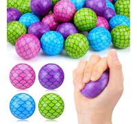 Meooeck 32 Pcs Mermaid Stress Balls Bulk 2 Inches Funny Mermaid Stripe Tail Squeeze Balls for Stress and Anxiety Relief for Mermaids Themed Party Favors Birthday Gift Decorations