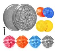 Meooeck Hedgehog Balance Pods with Hand Pump Including 1 Balance Pad 3 Balance Pods and 4 Spiky Massage Balls, Wiggle Seat for Adults, Kids, Dogs Exercise Stability(Bright Colors)