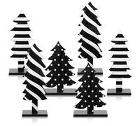 Meooeck Table Christmas Tree Decorations Farmhouse Black and White Freestanding Handmade Wood Trees Rustic Wooden Christmas Tree Centerpieces for Tabletop Xmas Home Office Holiday Party Decor