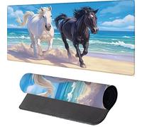 MEOSUEWI Large Mouse Mat 800 x 400 x 3mm, Extended Mouse Mat Horse Mouse Pad Black Desk Pad, Adults Kids Gaming Mouse Pad, Keyboard Pad with Stitched Edges Non-Slip Rubber Base for Desk Decor H-Y