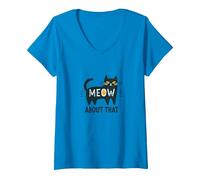Meow About That: Whimsical Cat Lover V-Neck T-Shirt, Women, Sapphire, S