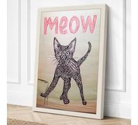 Meow Cat Stretch Minimalist Canvas Wall Art Print 18x12 Inch