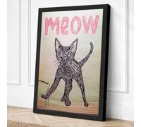 Meow Cat Stretch Minimalist Canvas Wall Art Print 18x12 Inch