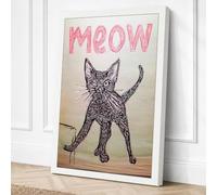 Meow Cat Stretch Minimalist Canvas Wall Art Print 18x12 Inch