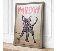Meow Cat Stretch Minimalist Canvas Wall Art Print 18x12 Inch