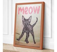 Meow Cat Stretch Minimalist Canvas Wall Art Print 18x12 Inch