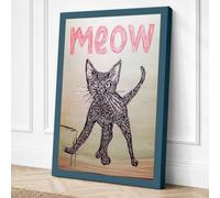 Meow Cat Stretch Minimalist Canvas Wall Art Print 18x12 Inch