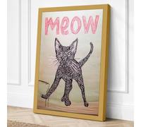 Meow Cat Stretch Minimalist Canvas Wall Art Print 36x24 Inch