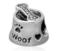 Meow Charm 925 Sterling Silver Dog Bowl Charm Animal Charm Birtday Charm for Pandora Charm Bracelet (Woof)