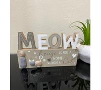 Meow Free Standing Plaque Sign - 'A House Is Not a Home Without a Cat' Quote | Cute & Inspirational Cat Lover Décor | Best for Home, Living Room & Gift