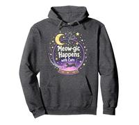 Meow-gic Happens with Cats Enchanting Crystal Ball Pullover Hoodie, Adult Unisex, Dark Heather Grey, XXL