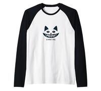 Meow is How I Feel - Cute Cat Face Design for Cat Lovers Raglan Baseball Tee, Men, Black/White, M