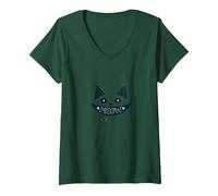 Meow is How I Feel - Cute Cat Face Design for Cat Lovers V-Neck T-Shirt, Women, Forest Green, M