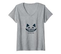 Meow is How I Feel - Cute Cat Face Design for Cat Lovers V-Neck T-Shirt, Women, Heather Grey, S