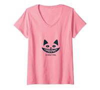 Meow is How I Feel - Cute Cat Face Design for Cat Lovers V-Neck T-Shirt, Women, Pink, L