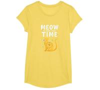 Meow is Not The Time: Whimsical Cat Clock T-Shirt, Girls, Lemon, Medium