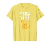 Meow is Not The Time: Whimsical Cat Clock T-Shirt, Men, Lemon, M