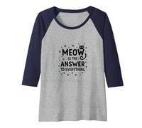 Meow is The Answer to Everything Cat Lover Raglan Baseball Tee, Women, Navy/Athletic Heather, XXL
