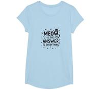Meow is The Answer to Everything Cat Lover T-Shirt, Girls, Baby Blue, Large