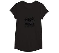 Meow is The Answer to Everything Cat Lover T-Shirt, Girls, Black, Large
