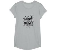 Meow is The Answer to Everything Cat Lover T-Shirt, Girls, Heather Grey, Large