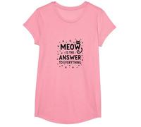 Meow is The Answer to Everything Cat Lover T-Shirt, Girls, Pink, Large