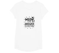 Meow is The Answer to Everything Cat Lover T-Shirt, Girls, White, Large
