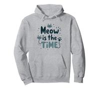 Meow is the Time Cat Lover Graphic Pullover Hoodie, Adult Unisex, Heather Grey, S