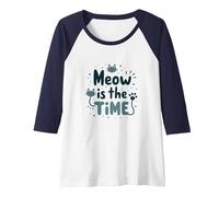 Meow is The Time Cat Lover Graphic Raglan Baseball Tee, Women, Navy/White, S