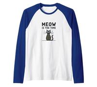 Meow is The Time Cat Lover Whimsical Pet Humor Raglan Baseball Tee, Men, Royal Blue/White, XXL