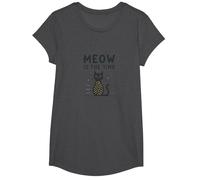 Meow is The Time Cat Lover Whimsical Pet Humor T-Shirt, Girls, Dark Heather Grey, XS