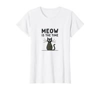 Meow is The Time Cat Lover Whimsical Pet Humor T-Shirt, Women, White, M