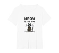 Meow is The Time Cat Lover Whimsical Pet Humor T-Shirt, Women's Plus, White, 4X