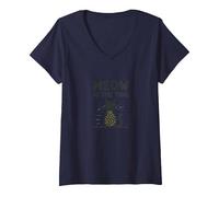 Meow is The Time Cat Lover Whimsical Pet Humor V-Neck T-Shirt, Women, Navy, XXL