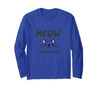 Meow is The Time: Cute Cat Face for Feline Lovers Long Sleeve T-Shirt, Adult Unisex, Royal Blue, S