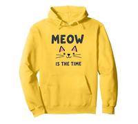 Meow Is The Time: Cute Cat Face for Feline Lovers Pullover Hoodie, Adult Unisex, Lemon, L