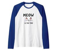 Meow is The Time: Cute Cat Face for Feline Lovers Raglan Baseball Tee, Men, Royal Blue/White, S
