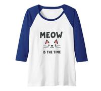 Meow is The Time: Cute Cat Face for Feline Lovers Raglan Baseball Tee, Women, Royal Blue/White, XL