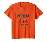 Meow is The Time: Cute Cat Face for Feline Lovers T-Shirt, Kids, Orange, 12 Years