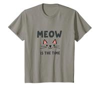 Meow is The Time: Cute Cat Face for Feline Lovers T-Shirt, Kids, Slate, 4 Years